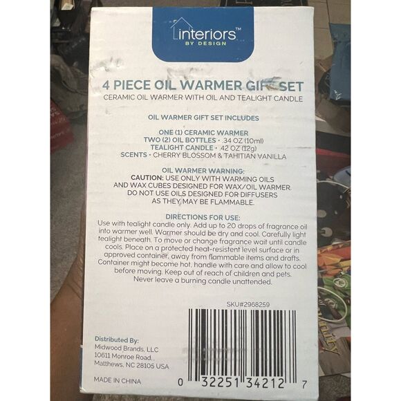 Interiors by Design Oil Warmer Gift Sets, 4 pc. Home Summer Fragrance:NIB/Sealed - Picture 5 of 5
